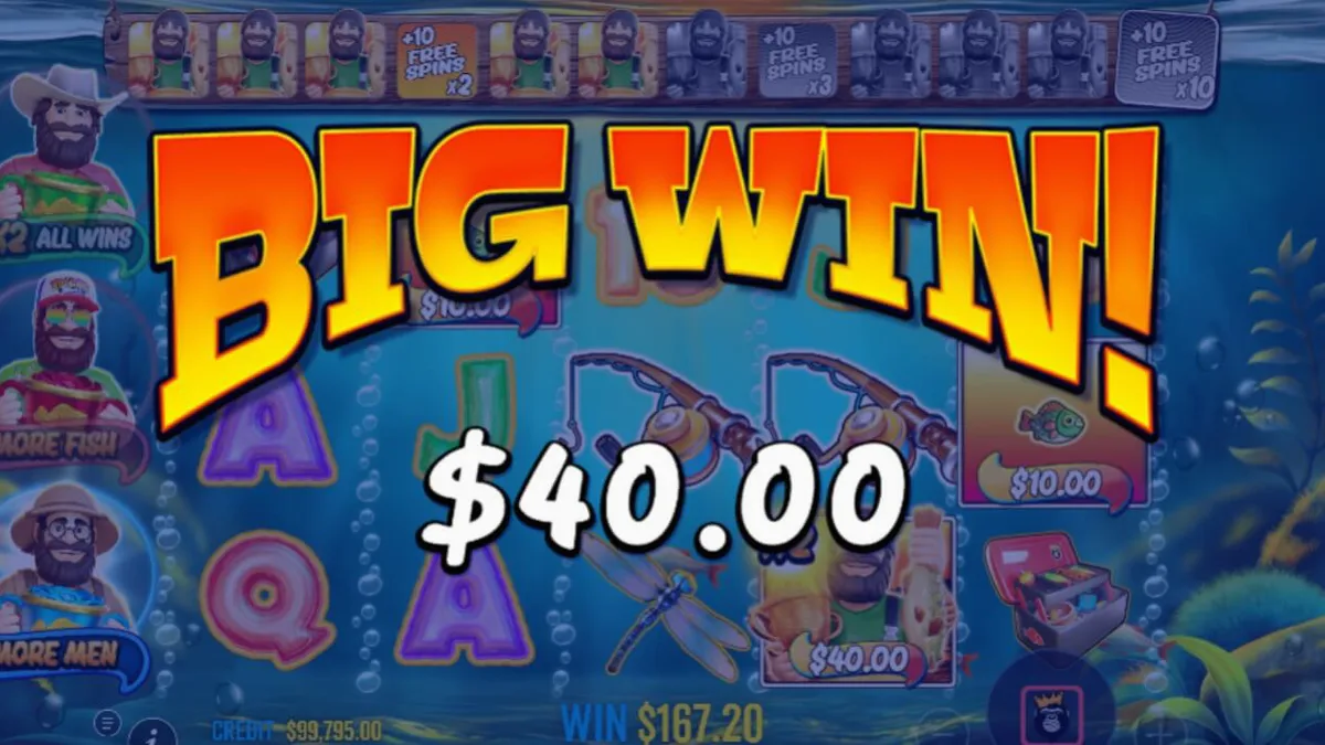 Tampilan visual slot Big Bass Trophy Catch dengan tema memancing dan elemen air